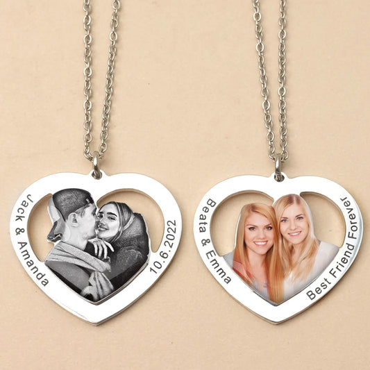 Personalized Photo Necklaces Custom Name Necklace Heart Pendant Chain Jewelry for For Lovers Family Friend Anniversary Gift