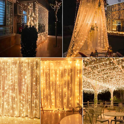 6X3M 3X3M Solar Curtain Light Outdoor Led Icicle Light 8 Modes Waterfall Christmas Fairy String Light for Garden Patio Decor