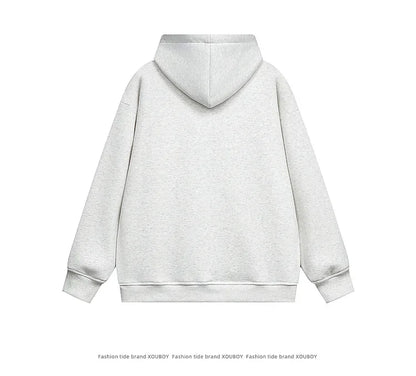 Vintage American Style Men's Creative Cool Dog Print Loose Fit Grey Fleece Lined Hooded Sweatshirt Couple Model Casual Wear