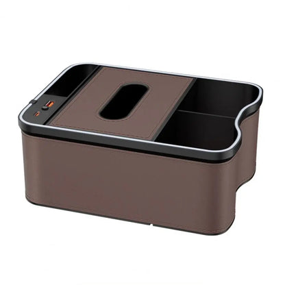 Car Console Side Organizer Car Armrest Tray Car Armrest Storage Box with Charging Ports Multi-mode Led Lights for Capacity