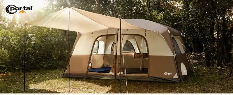 Tente de camping pour 10 personnes avec porche, grande tente familiale avec 2 pièces séparées par un rideau, camping, voyage en plein air, résistante à l'eau