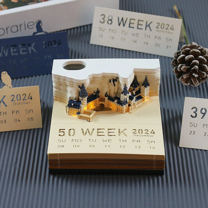 Omoshiroi Block 2024 Calendar 3D Memo Pad Magic Castle Mini Notepad Cubes Design Offices Paper Note Block Birthday Original Gift