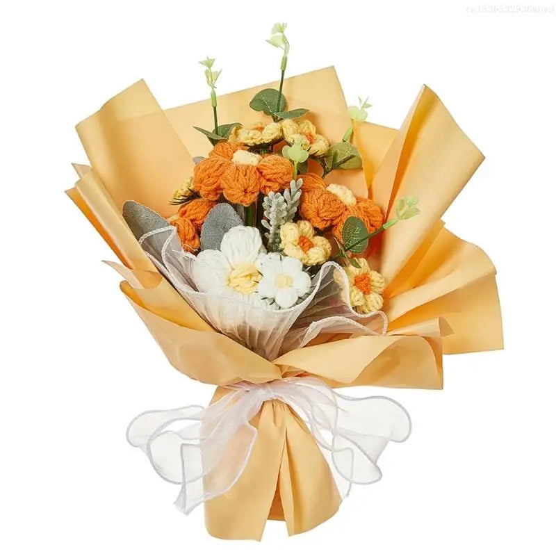 Artificial Flower Bouquets for Valentines Day, Mother Day, Crochet Flower Bouquets with Bear for Graduation Ceremony F0T4