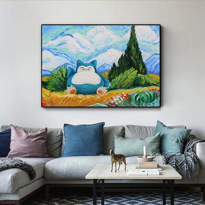 Pokemon Snorlax Van Gogh Print Wall Art Canvas Painting Poster Nursery Pokemon Snorlax Oil Picture Modern Living Room Decor