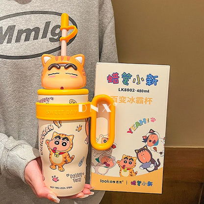 800Ml Crayon Shin-Chan 316 Stainless Steel Thermos Cup Cute Cartoon Doll Couple Water Cup Large Capacity Straw Cup Gift Toys