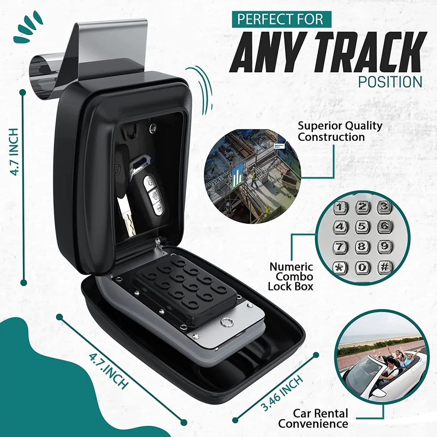 Portable Car Window Hanging Antitheft Code Key Box With 12Digits Code Waterproof Anti-theft Key Safe For Office Home Outdoor Use