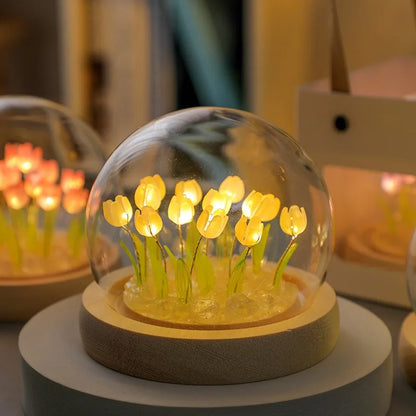 Artificial Tulip Flower Night Light Handmade DIY Bedside Lamp LED Night Lamp Bedroom Decor Christmas Birthday Gifts Table Lamp