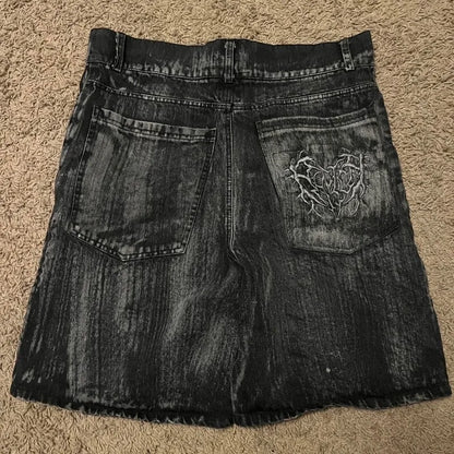 2024 American New Fashion Embroidered Denim Shorts With Oversized Geometric Patterns Women Y2K Harajuku Hip Hop Shorts