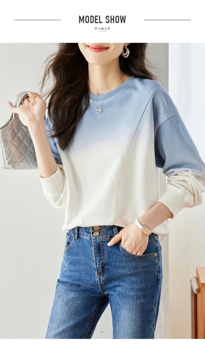 VIMLY Loose Gradient Sweatshirts for Women  Autumn Fashion Casual Round Neck Pullovers Long Sleeve Tops Female Clothes M2967