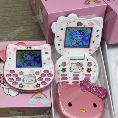2024Hot Sanrio Hello Kitty Kawaii Mini Flip Phone I68 Girl Mobile Phone Student Anime Phone Music Mobile Phone Kid Birthday Gift