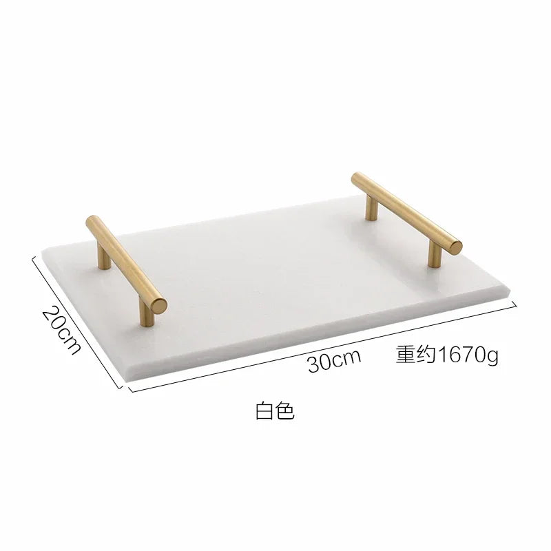 Nordic Home Decor Light Luxury Natural Marble Jewelry Storage Tray with Gold Handle Trinket Ring Plate Wedding Gift