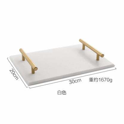 Nordic Home Decor Light Luxury Natural Marble Jewelry Storage Tray with Gold Handle Trinket Ring Plate Wedding Gift
