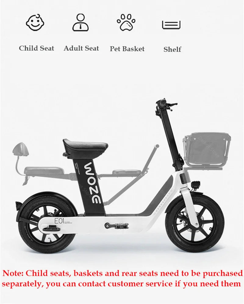 2024 New Women's Electric Bike For Adults 48v 350w Mobility Scooters For Travel With Baby Seat Mimi Velo Bicycle