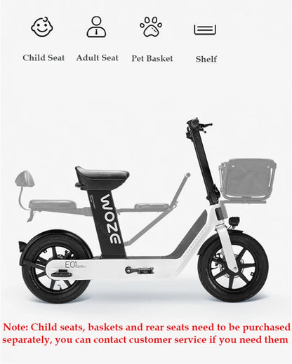 2024 New Women's Electric Bike For Adults 48v 350w Mobility Scooters For Travel With Baby Seat Mimi Velo Bicycle