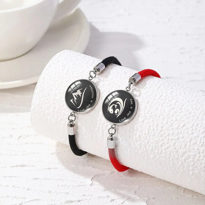 2Pcs Romantic Couple Bracelet Stainless Steel New Sun and Moon Lovers Charm Bracelet Glow in The Dark Adjustable Woven Bracelet