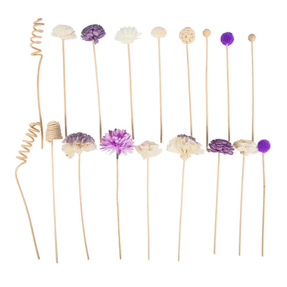 19 varillas de repuesto para difusor de aceite de ratán, hechas a mano, con flores de imitación moradas