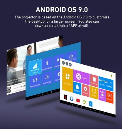 Portable mini projector android 9 1G 8G HD-MI input 3D 4K movie projector P09-II with mirroring DLP projector