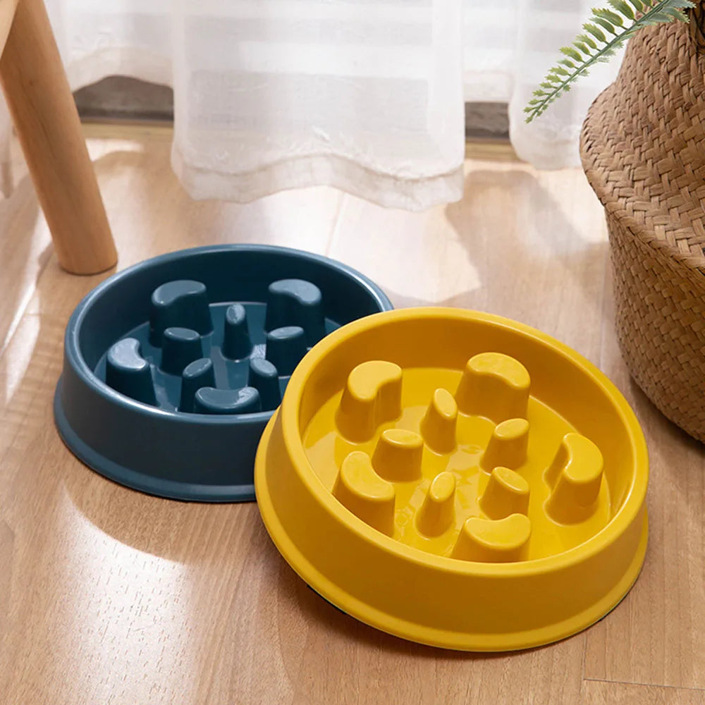 Pet Dog Bowl Slow Food Feeder Non-slip Anti Choking Cat Thickened Plastic Plate Bowls Healthy Anxiety Relief Dish Pet Supply