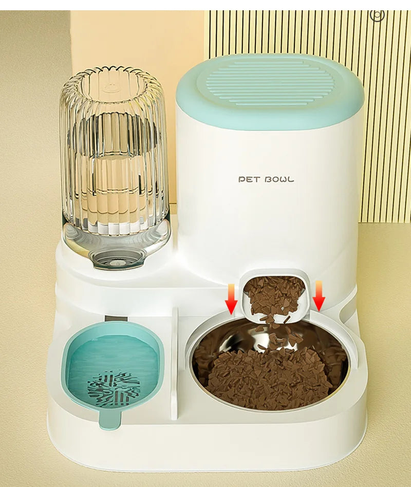 Comedero automático para gatos, cuenco de comida para gatos de gran capacidad con fuente de agua, dispensador para perros pequeños y gatos, contenedor de almacenamiento de alimentos