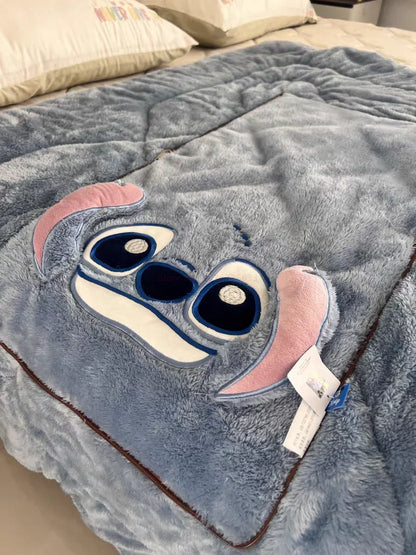 Stitch Disney Throw Pillow Blankets Two In One Kawaii Flannel Pillow Thickened Nap Blanket Living Room Cute Decoration Bedroom