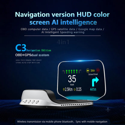 C3 12V Car HUD OBD2 Head Up Display GPS Navigation Digital Speedometer On Board Computer Projector OBD 2 Scanner Test Cartronics