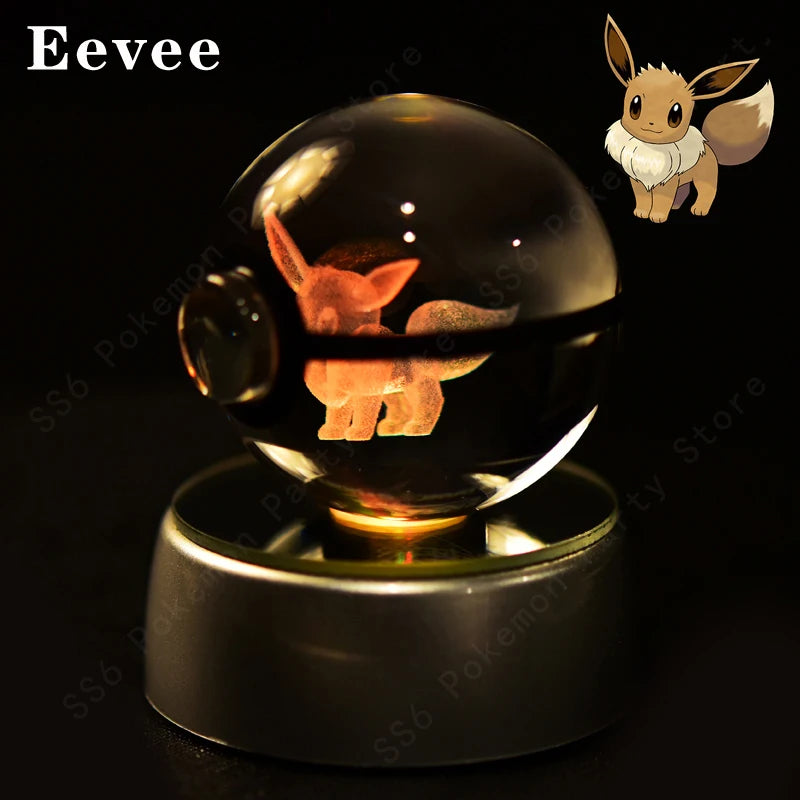 Lámpara de bola de cristal de Pokémon 3D, Pikachu, Gengar, Mew, Mewtwo, base para lámpara, bola de cristal de Pokémon, figura de bola de cristal, luz nocturna, regalo de cumpleaños