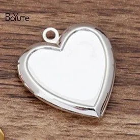 BoYuTe (10 Pieces/Lot) Fit 16MM Heart Cabochon 22*5MM Metal Brass Heart Shaped Memory Locket Can Insert Photo Locket Pendant
