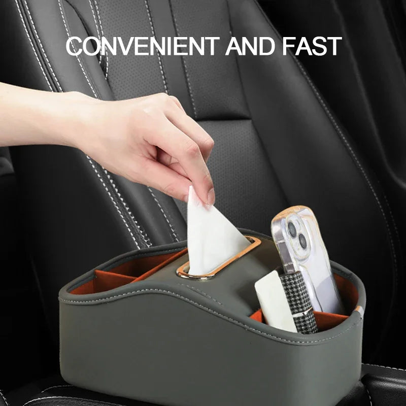 SEAMETAL Car Armrest Box Universal Center Console Organizer Multi-Functional Pu Leather Auto Arm Rest Storage Box Tissue Holder