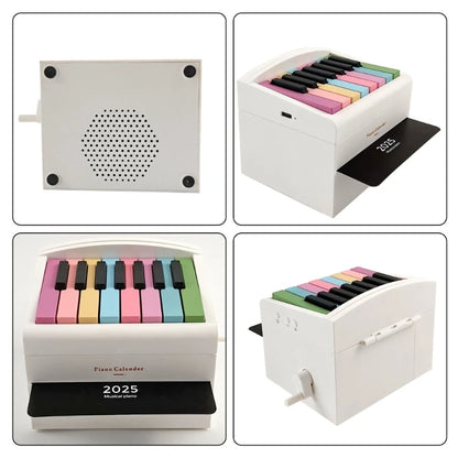 Calendario de escritorio con piano pequeño de 15 teclas para 2025 con letras de canciones y 28 tarjetas de textura plástica, adecuado para familiares y amigos