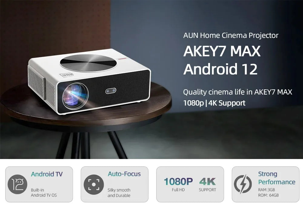Proyector AUN Full HD de alto rendimiento Android TV 4K Cine en casa 3D Enfoque automático eléctrico 200 pulgadas Cine en casa WIFI AKEY7 MAX