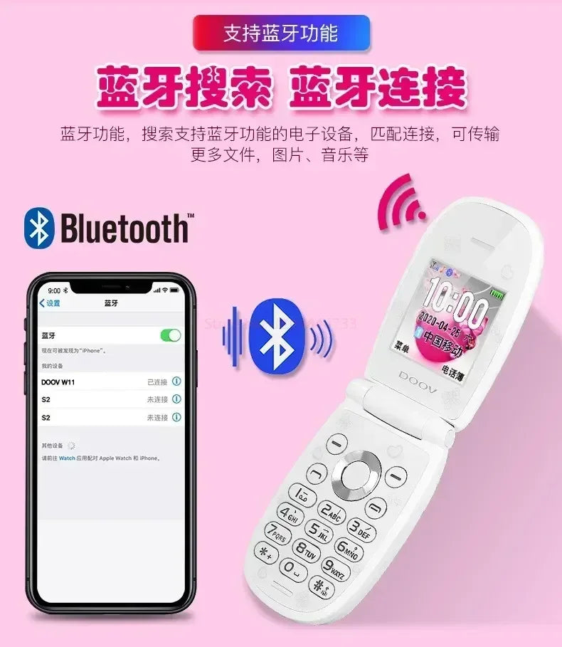 Sanrio Hello Kitty Flip Phone New Cartoon Cute Children White Pink Kawaii Mini Phone Children Birthday Gifts Fashion Model Toys