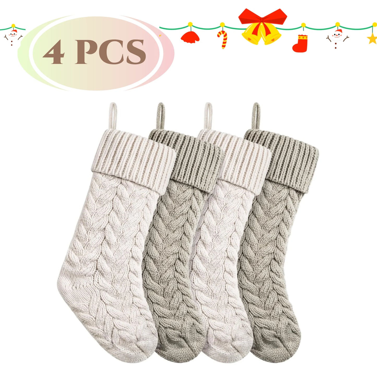 4/6PCS Christmas Stockings Knit Xmas Stockings 18 In Large Fireplace Hanging Stockings For Holiday Christmas Tree Party Decor