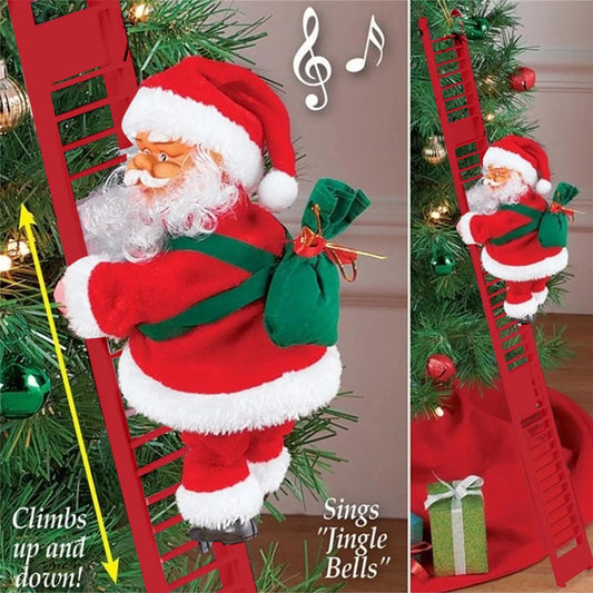 2024 Electric Climbing Ladder Santa Claus with Music & LED Light, Xmas Tree Decorations Hanging Christmas Ornaments Tree Decor