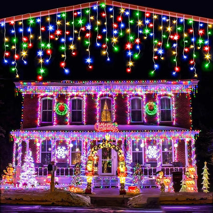 Outdoor Eaves Decoration 7.5M 160Leds Solar lcicle string Lights 8 Lighting Modes Christmas Halloween Party Holiday Lights