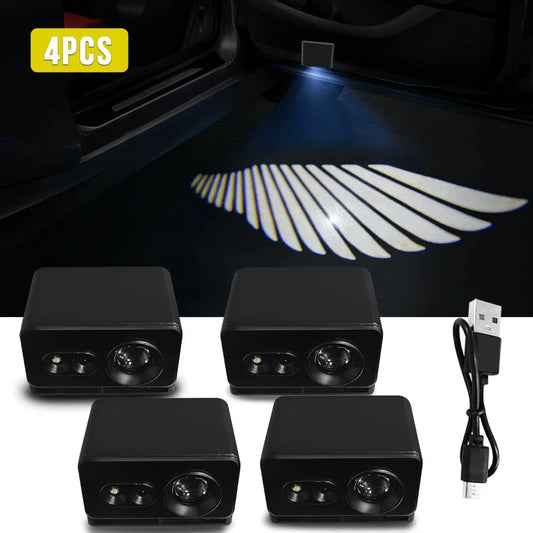 4pcs/lot Car Door Projector Shadow Light USB Rechargeable Door Light Wing Welcome Light For AMG Mercedes Benz A/V/B/C/E/S/G/R