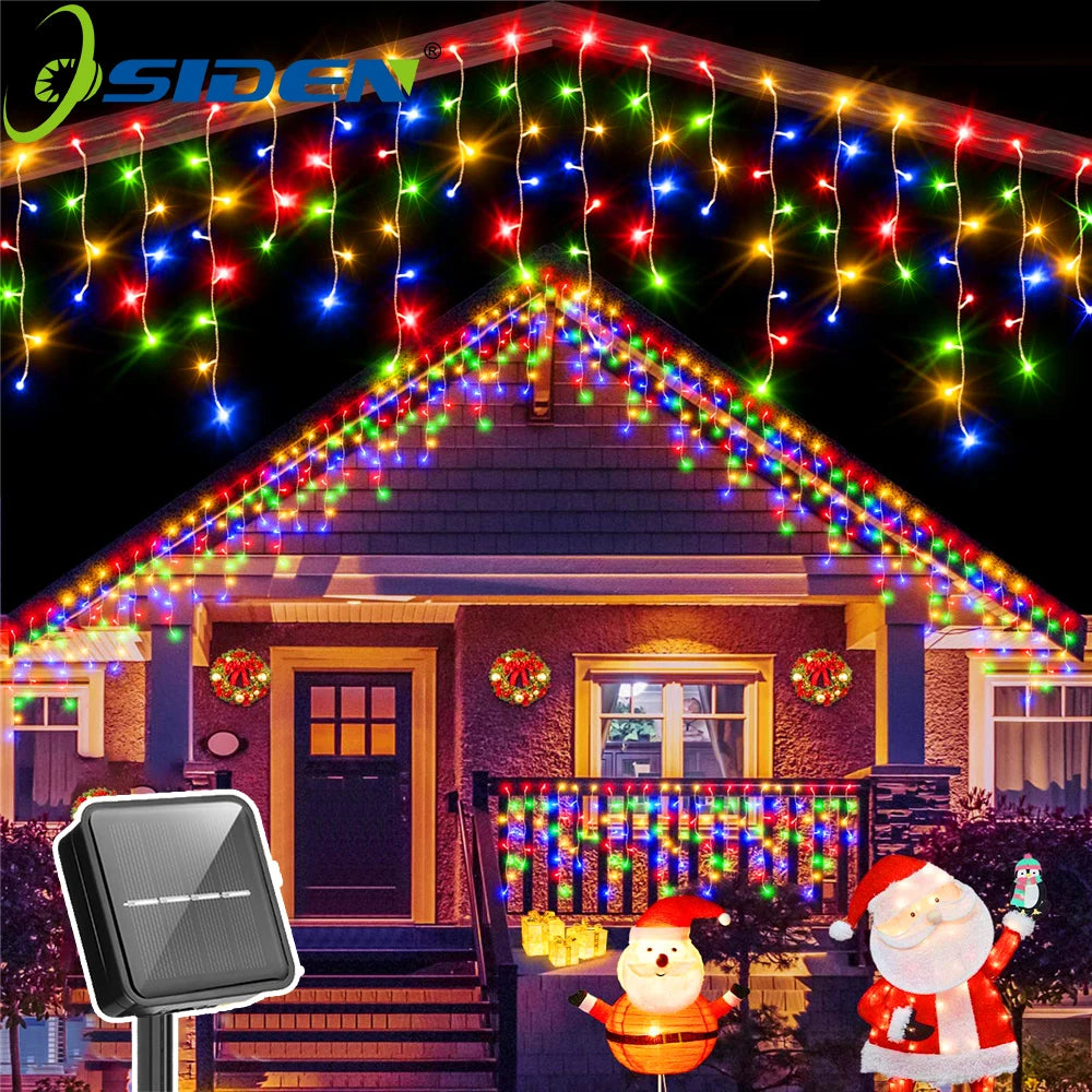 Outdoor Eaves Decoration 7.5M 160Leds Solar lcicle string Lights 8 Lighting Modes Christmas Halloween Party Holiday Lights