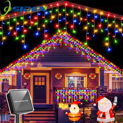 Outdoor Eaves Decoration 7.5M 160Leds Solar lcicle string Lights 8 Lighting Modes Christmas Halloween Party Holiday Lights