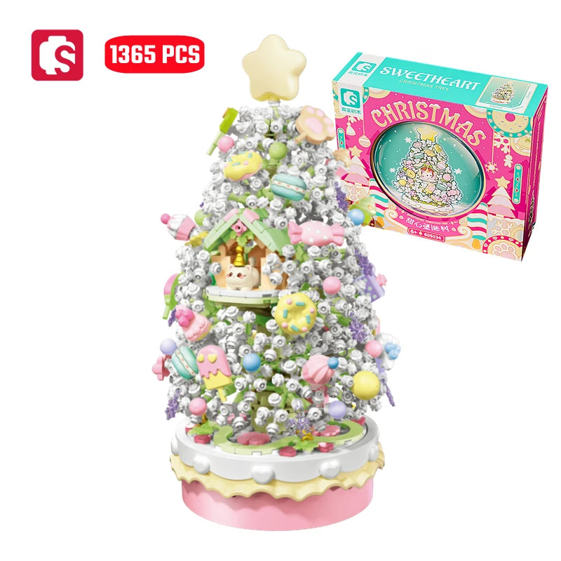 SEMBO Fantasy Christmas Tree Light Music Box Building Blocks MOC Sweet Cake Cup Model Bricks Toys Romantic Gifts for Girlfriend