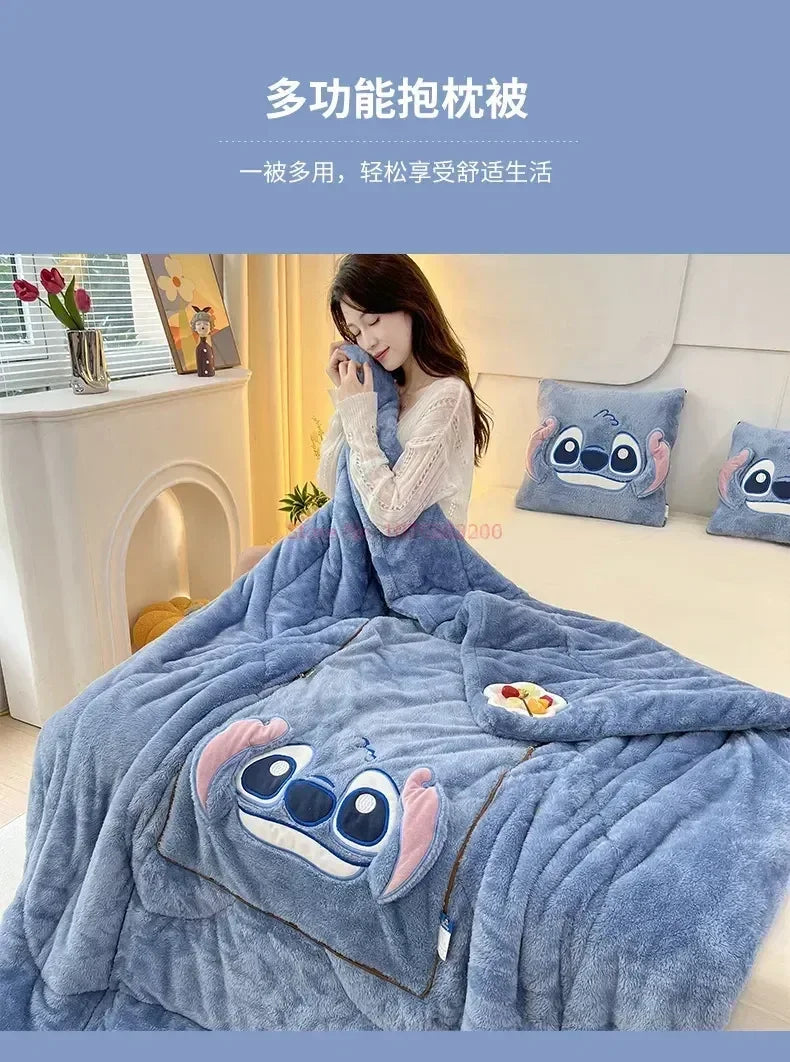 Stitch Disney Throw Pillow Blanket 2-in-1 Kawahiran Velvet Throw Pillow Thickened Nap Blanket Living Room Christmas Gift