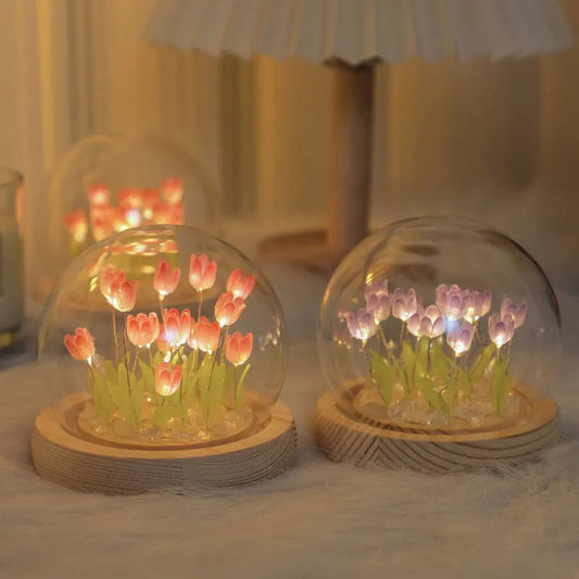 Lámpara de noche con tulipán artificial YOMDID, hecha a mano, lámpara de noche LED para dormitorio, decoración, regalos de cumpleaños y Navidad