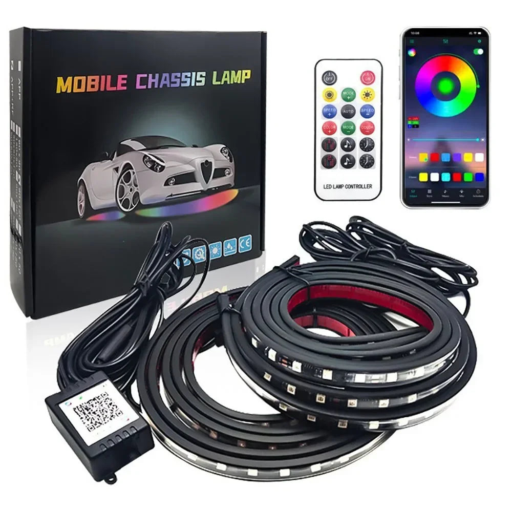Car Colorful Modification Rainbow APP Flow Light Running Lantern RGB Car Bottom Music Rhythm Decorative Light