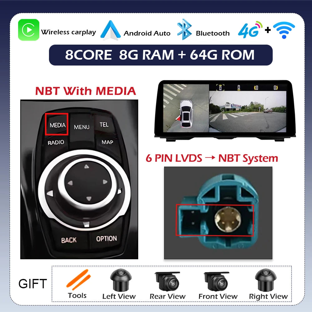 Android 14 Wireless CarPlay For BMW 5 Series F10 F11 2011 - 2017 CIC NBT System Car Radio Multimedia Video Player Navigation GPS