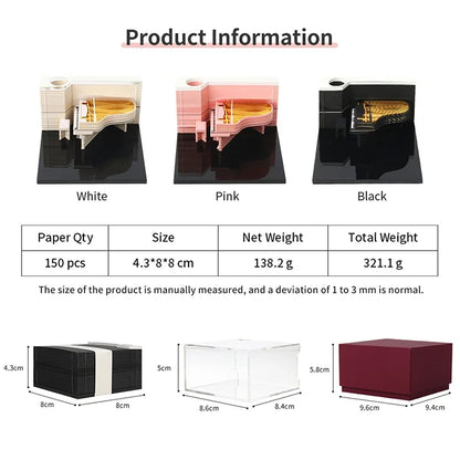 3D Piano Table Calendar Memo Pad Creative Exquisite Handicrafts Souvenirs DIY Desk Decoration New Year Gift for Office School