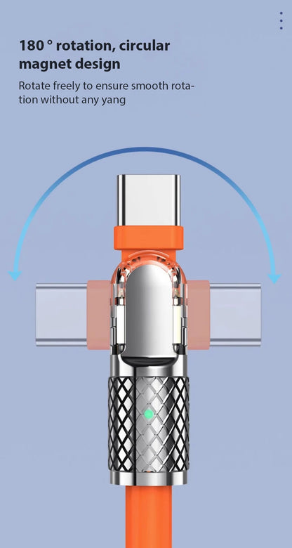 5A Super Fast Charge Type C Cable 180° Degree Rotation Elbow Cable for Xiaomi Samsung Phone Charger Liquid Silicone USB C Cable