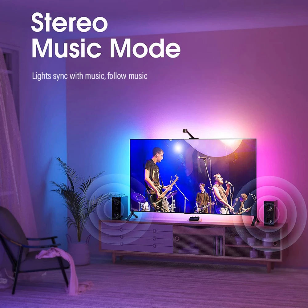 TV LED Backlight with AR Camera Color Gamut Sensor RGBIC Light Music Sync Strip For 55-85 Inch Monitors Light linkage Ambilight