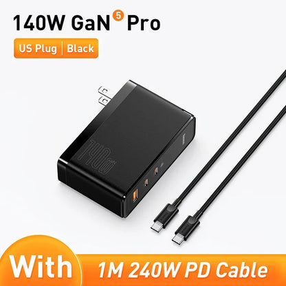 Baseus 140W GaN Charger USB Type C PD3.1 Fast Charge For Macbook Tablet Quick Charge 4.0 3.0 Phone Charger For iPhone 15 14 13