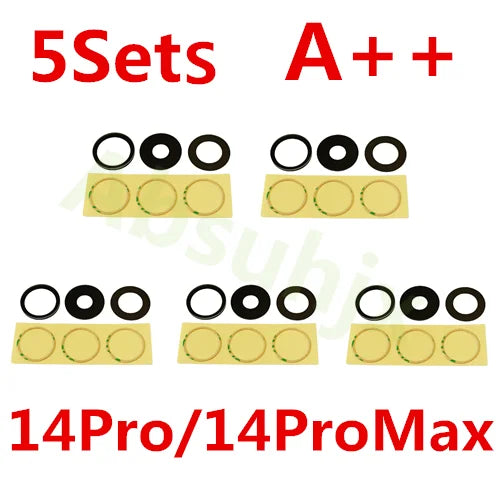 Absuhjx 5sets A++ Back Camera Glass Lens for iPhone 11 12 13 Pro Max 13Mini 14 14Plus X XS XR Rear Cam Holder