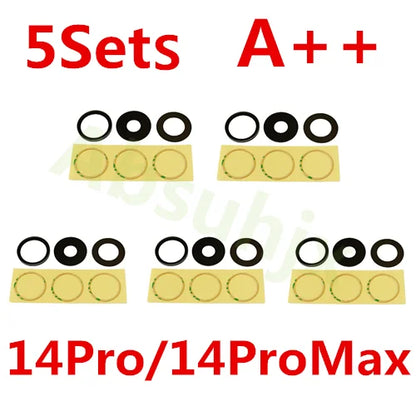 Absuhjx 5sets A++ Back Camera Glass Lens for iPhone 11 12 13 Pro Max 13Mini 14 14Plus X XS XR Rear Cam Holder