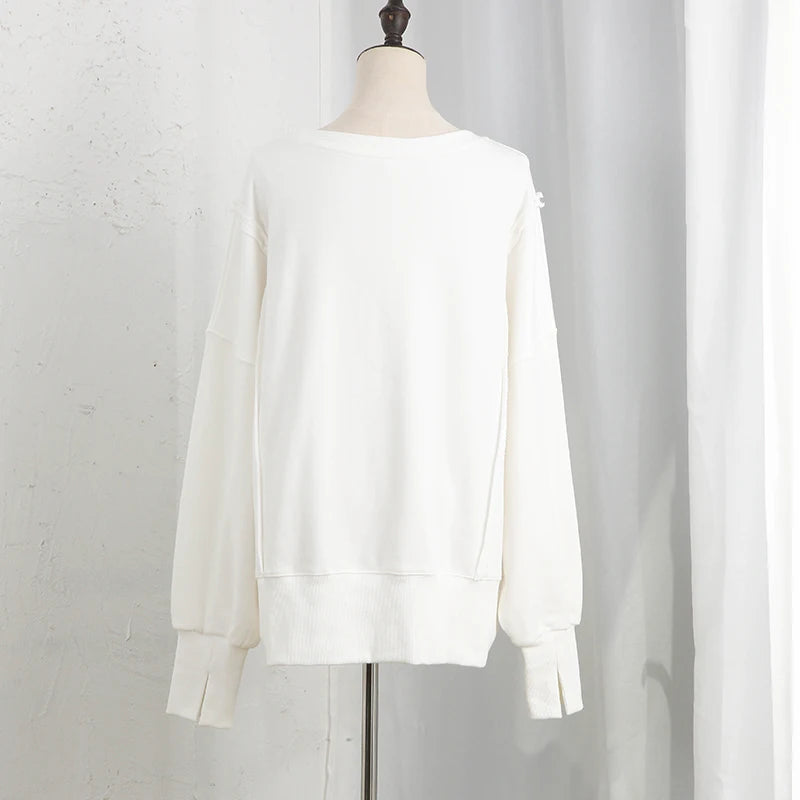 Oversized 100% Cotton Women Sweatshirts Long Sleeve Patchwork Open Side Streetwear Harajuku Pullovers Autumn Clothes For Women