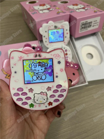 2024 New Product In Stock Cartoon Cute San Liou Kitty Flip Phone White Pink Mini Phone Children's Fashion Model Toy Youth Gift